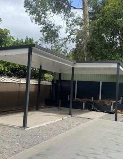 Durable steel awning installed over outdoor space