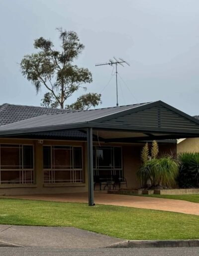 Timber deck connected to a covered patio area